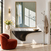 Sage Window Light and Curtain Painting shown above a console.
