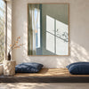 Sage Window Light and Curtain Painting shown above a bench.