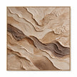 Square strata composition in sand, brown, cream. Small lower-left spiral.