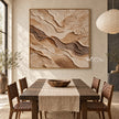 Sand and Brown Swirled Strata Wall Art shown behind a dining table.