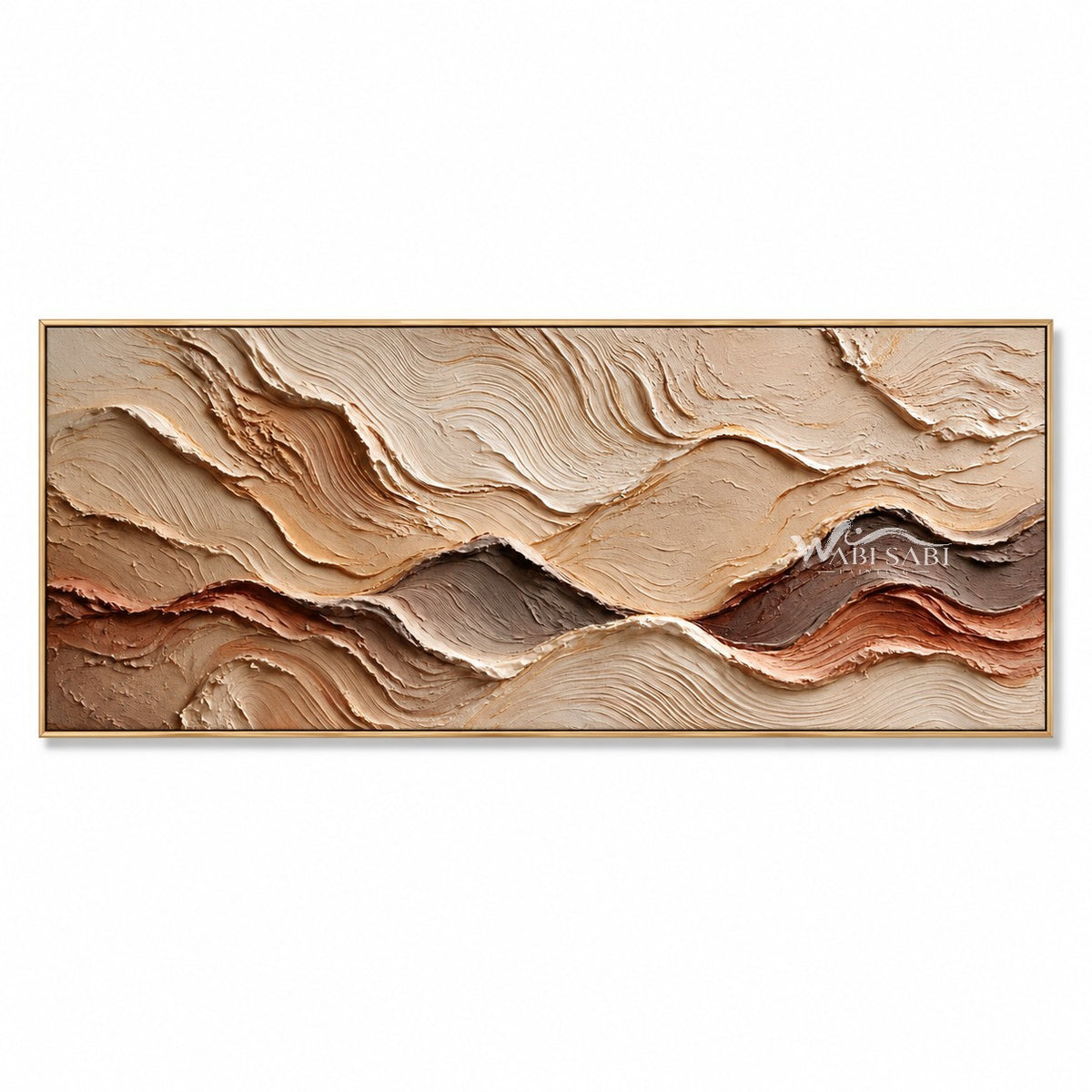 Extra-wide arrangement in sand, terracotta, gray. Sand-colored upper layers.