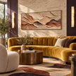 Sand and Terracotta Layer Panorama Wall Art shown above a mustard sectional sofa.