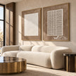Scratch and Grid Neutral 2-Piece Set shown above a sofa.