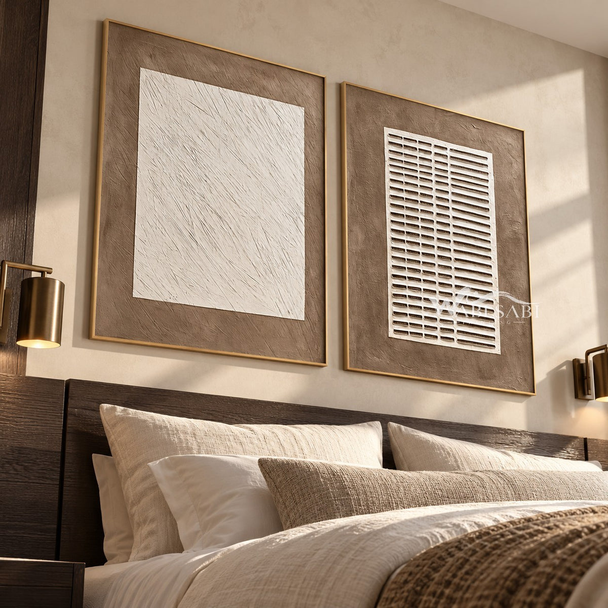 Scratch and Grid Neutral 2-Piece Set shown in a bedroom.
