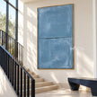 Slate Blue Minimal Line Wall Art shown beside a staircase.