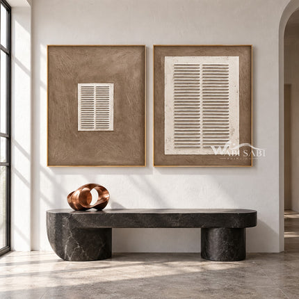 Small and Large Lines 2-Piece Set shown above a bench.