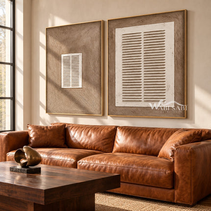 Small and Large Lines 2-Piece Set shown above a sofa.
