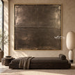 Smoky Brown Weathered Field Wall Art shown above a low sofa.