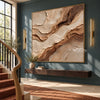 Square Cream and Brown Diagonal Strata Wall Art shown beside a staircase.
