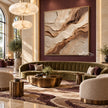 Square Cream and Brown Diagonal Strata Wall Art shown above a green sofa.