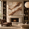 Square Cream and Brown Diagonal Strata Wall Art shown above a fireplace.