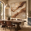 Square Cream and Brown Diagonal Strata Wall Art shown behind a dining table.