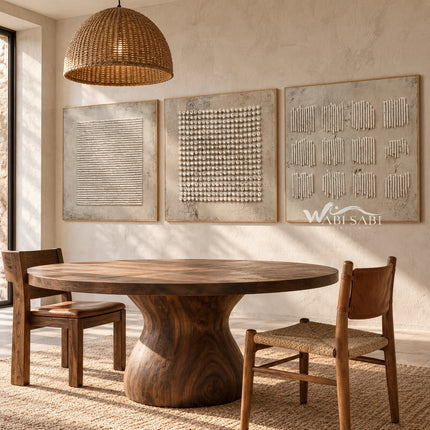 Square Dot Field 3-Piece Abstract Set shown in a dining area.