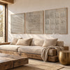 Square Dot Field 3-Piece Abstract Set shown above a sofa.