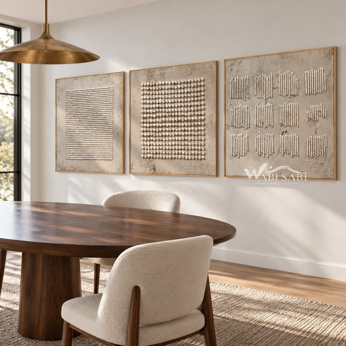 Square Dot Field 3-Piece Abstract Set shown in a dining area.