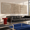 Square Dot Field 3-Piece Abstract Set shown above a sofa.