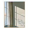 Sunlit Green Wall and Sheer Curtain Painting. Angled sunlight across the wall.