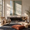 Sunlit Green Wall and Sheer Curtain Painting shown near a fireplace.