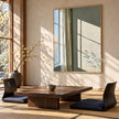 Sunlit Green Wall and Sheer Curtain Painting shown in a seating area.