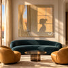 Sunset Window and Profile Shadow Painting shown in a living room with a sofa.