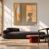 Sunset Window and Profile Shadow Painting shown above a bench.
