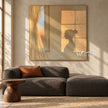 Sunset Window and Profile Shadow Painting shown in a living room with a sofa.