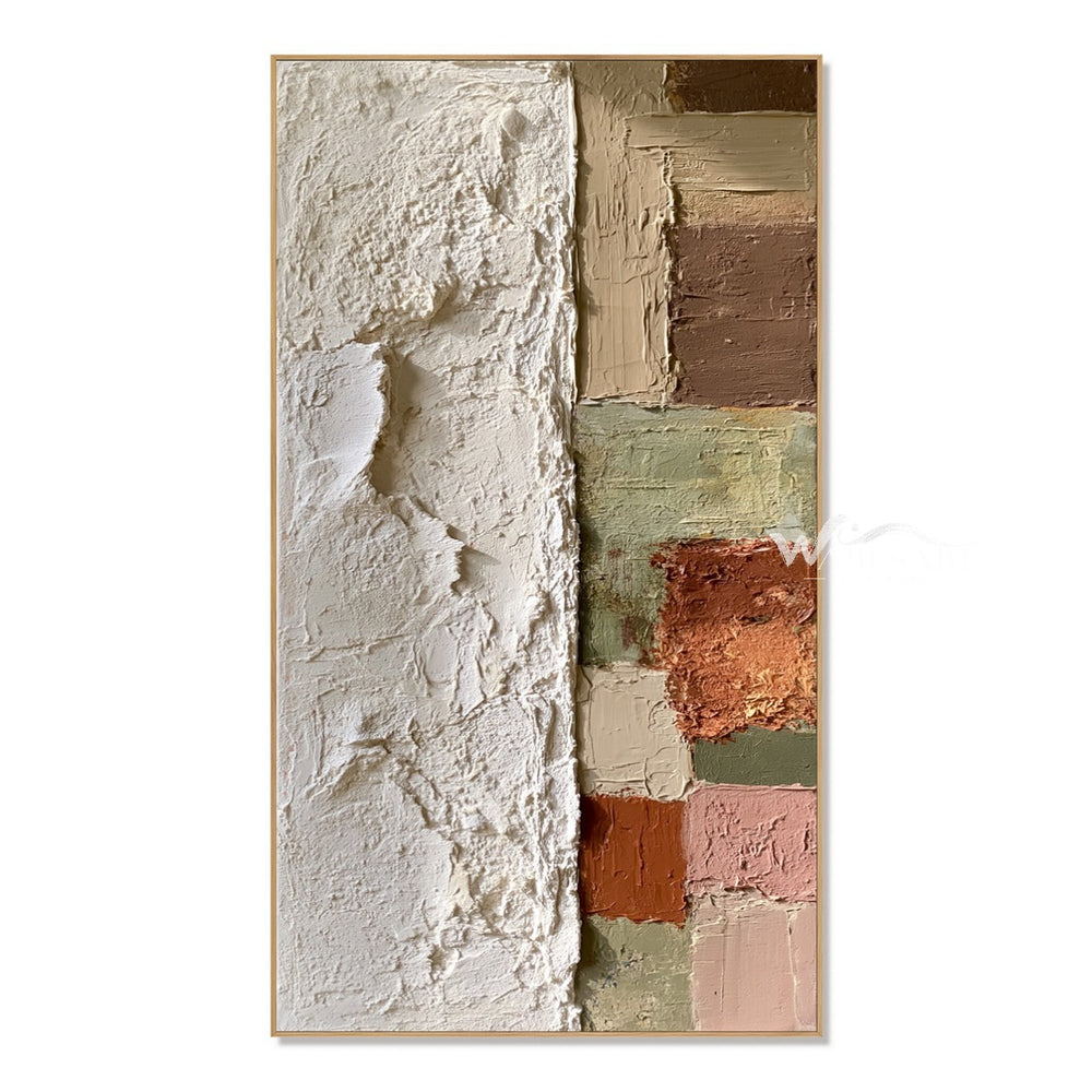 Tall Ivory and Earth Tone Block Painting — WS-0208 — artwork view