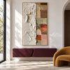 Tall Ivory and Earth Tone Block Painting shown above a console.