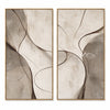 Two tall panels in taupe, gray, cream. Fine crossing curves.