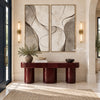 Taupe Fine Curve Diptych Wall Art shown above a burgundy console.