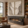Taupe Fine Curve Diptych Wall Art shown above a fireplace.
