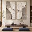 Taupe Fine Curve Diptych Wall Art shown above a low tea table.