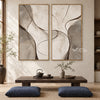 Taupe Fine Curve Diptych Wall Art shown above a low tea table.