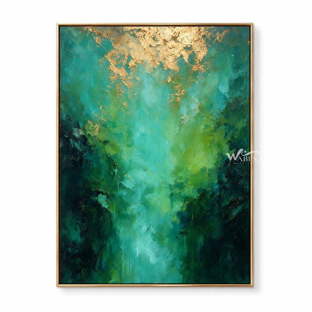 Teal Abstract Wall Art with Gold Color Accents — WS-0064 — artwork view
