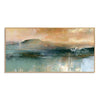 Teal Mountain Lake beneath a Peach Sky. Peach and cream sky.