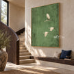 Three White Birds on Muted Green Wall Art shown beside a staircase.