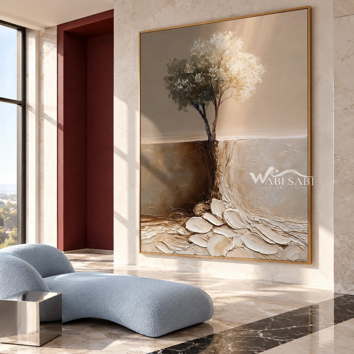 Tree at the Pale Divide Canvas shown in a seating area.