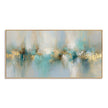Turquoise Reflections and Gold Horizon Wall Art. Dark teal marks at the center.