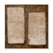 Two rectangles within one painting in cream, brown. Taller cream block on the left.