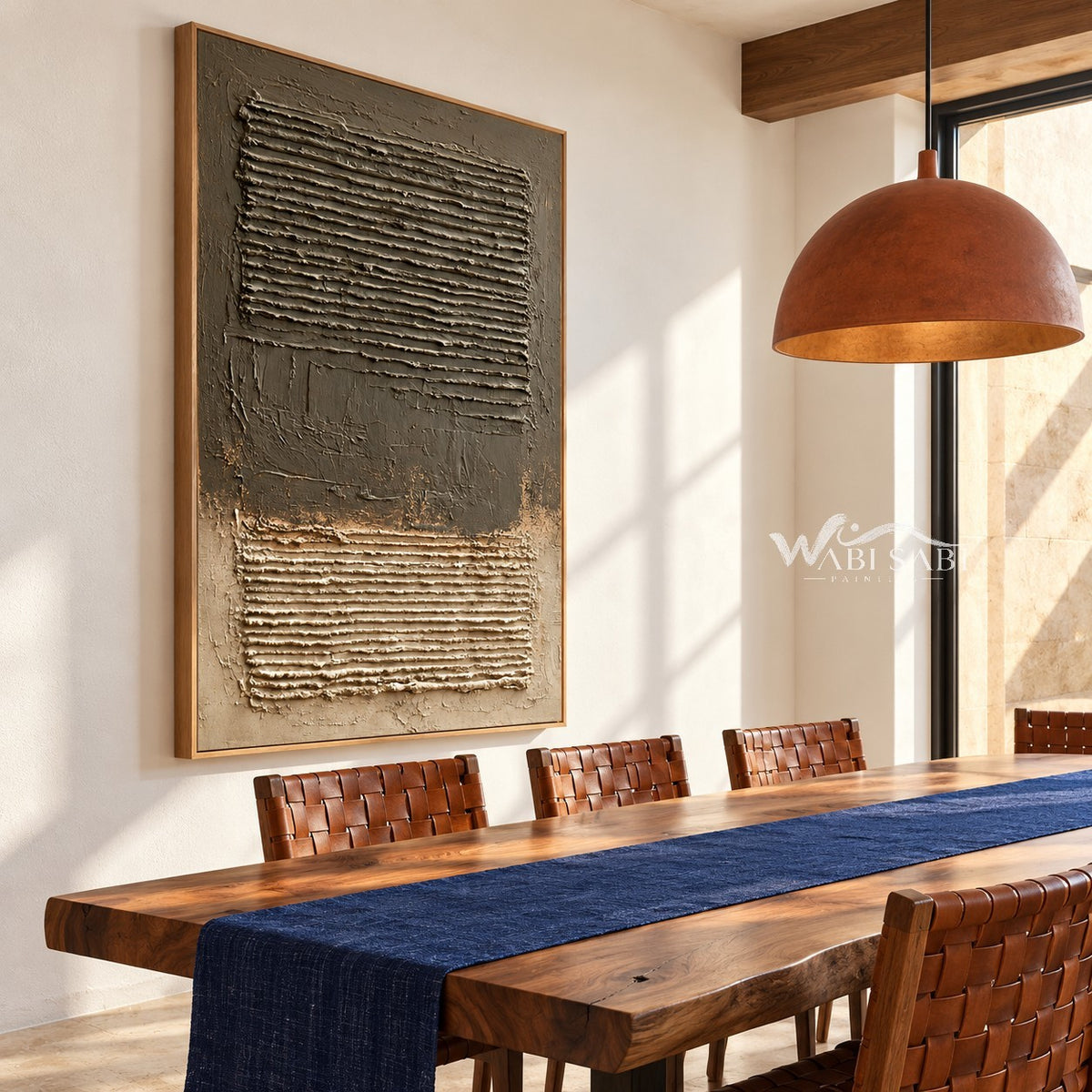 Two Fields in Earth Tones shown in a dining area.