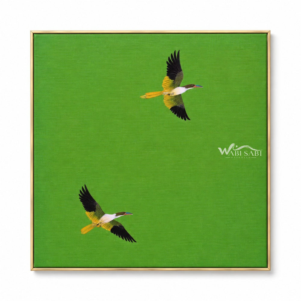 Two Flying Birds on Bright Green Wall Art — WS-0088 — artwork view