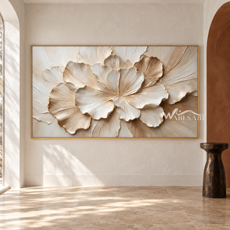 Unfolding Cream Blossom Painting shown in an open interior.