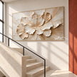 Unfolding Cream Blossom Painting shown beside a staircase.