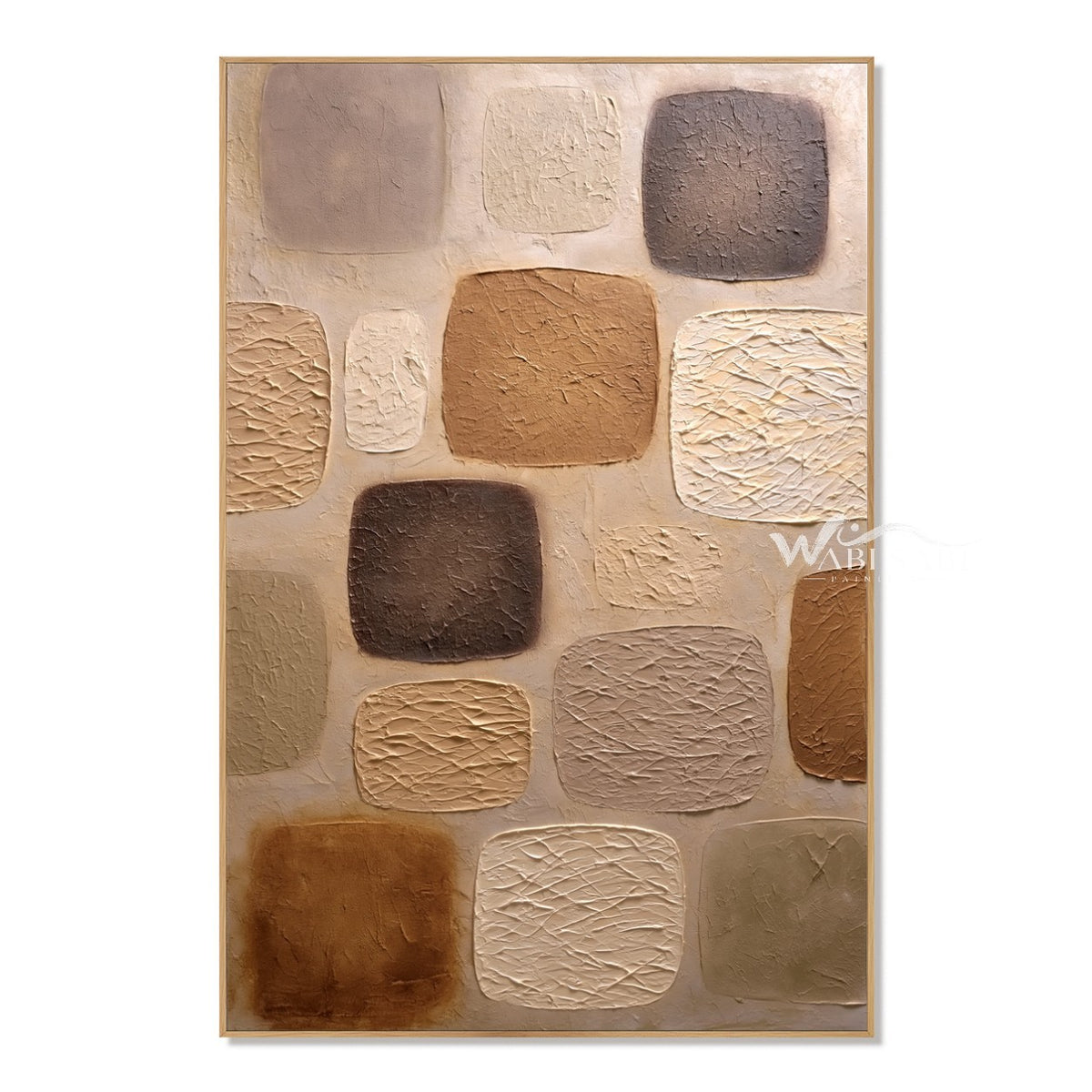 Warm Neutral Rounded Blocks Painting. Fine marks within selected shapes.