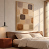 Warm Neutral Rounded Blocks Painting shown in a bedroom.