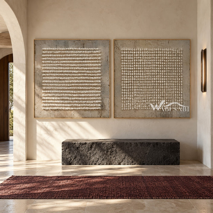 Wavy Lines and Dots 2-Piece Set shown above a bench.