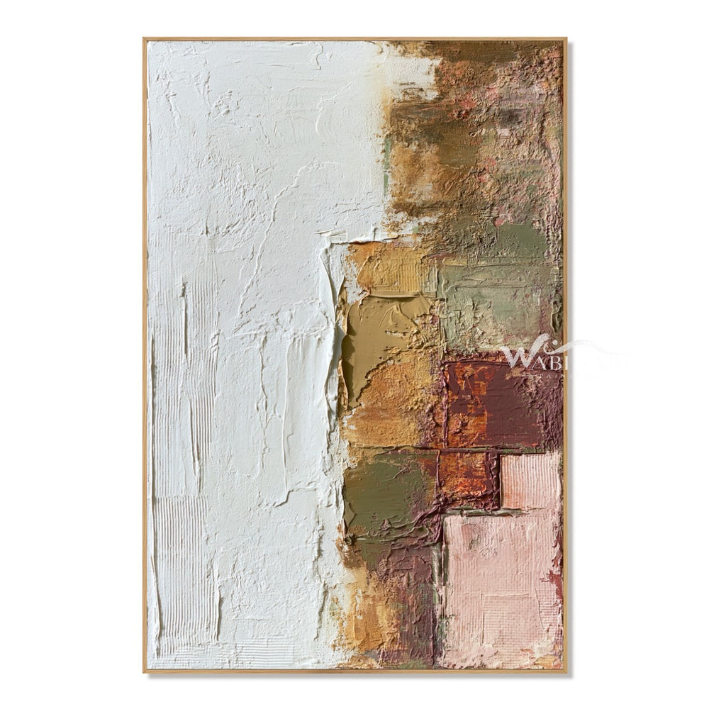 White and Muted Patchwork Abstract Painting — WS-0118 — artwork view