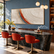 White and Rust Concentric Arc Wall Art shown in a bar area.