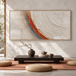 White and Rust Concentric Arc Wall Art shown in a seating area.