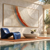 White and Rust Concentric Arc Wall Art shown in a poolside interior.